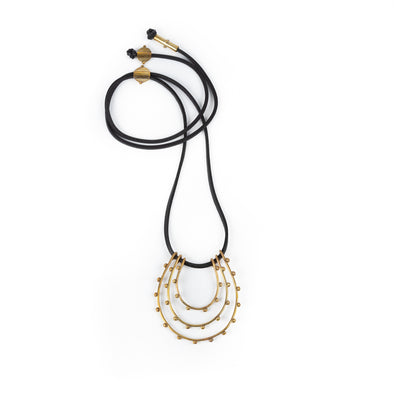 Hebba Tri Loop Necklace On Leath Black